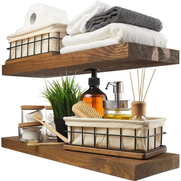 Wood Floating Shelves Set of 2 -Rustic Shelf 24inch -Made in Europe -Wide Wooden - Picture 1 of 6